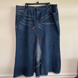 No Fuze Denim Legend A-Lined Jean Skirt Women 18 Blue Fuze A-Line Frayed Pockets